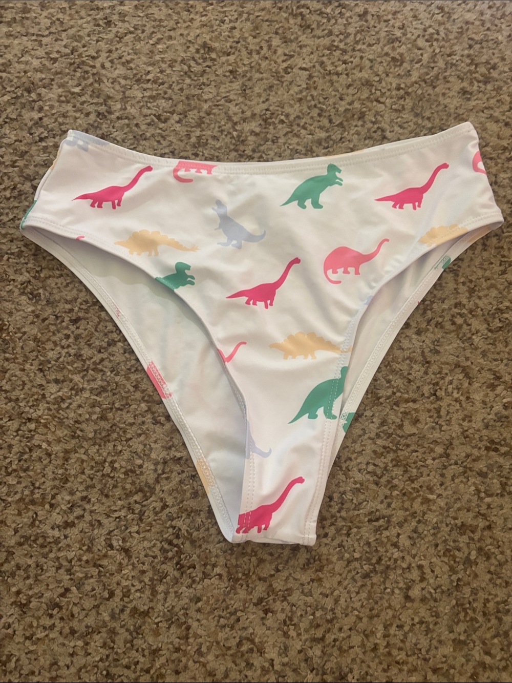 Womenโs Small White Dinosaur Print Bikini Bottoms - Multicolor
